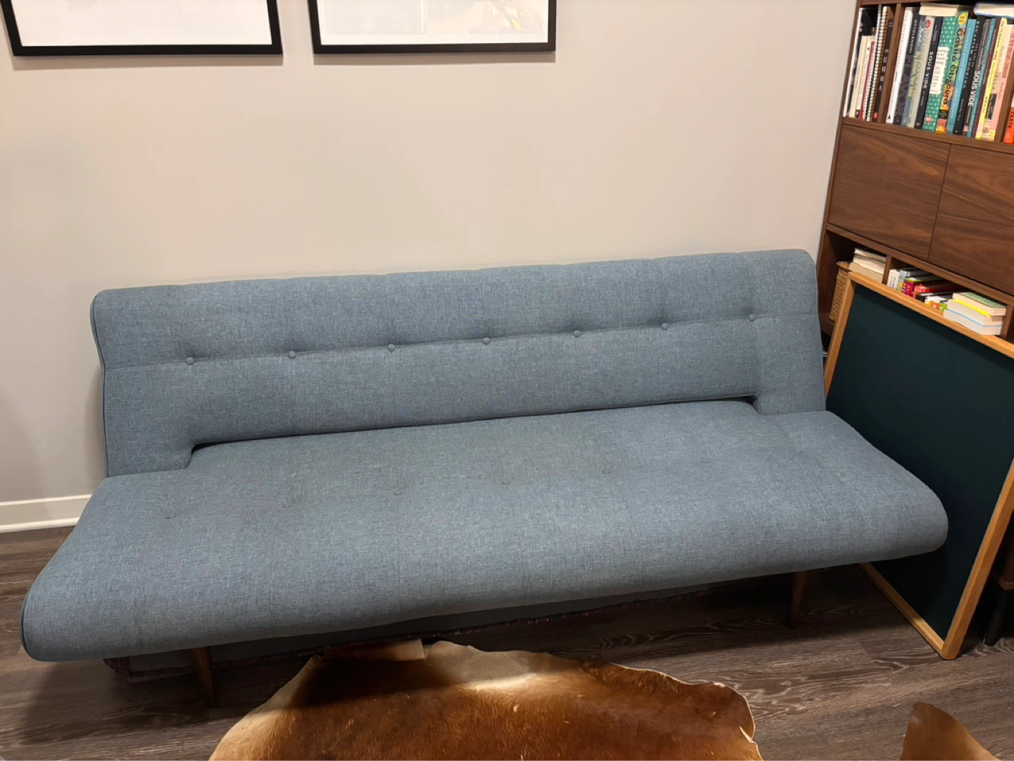Blue Mid-Century Modern Futon Sofa