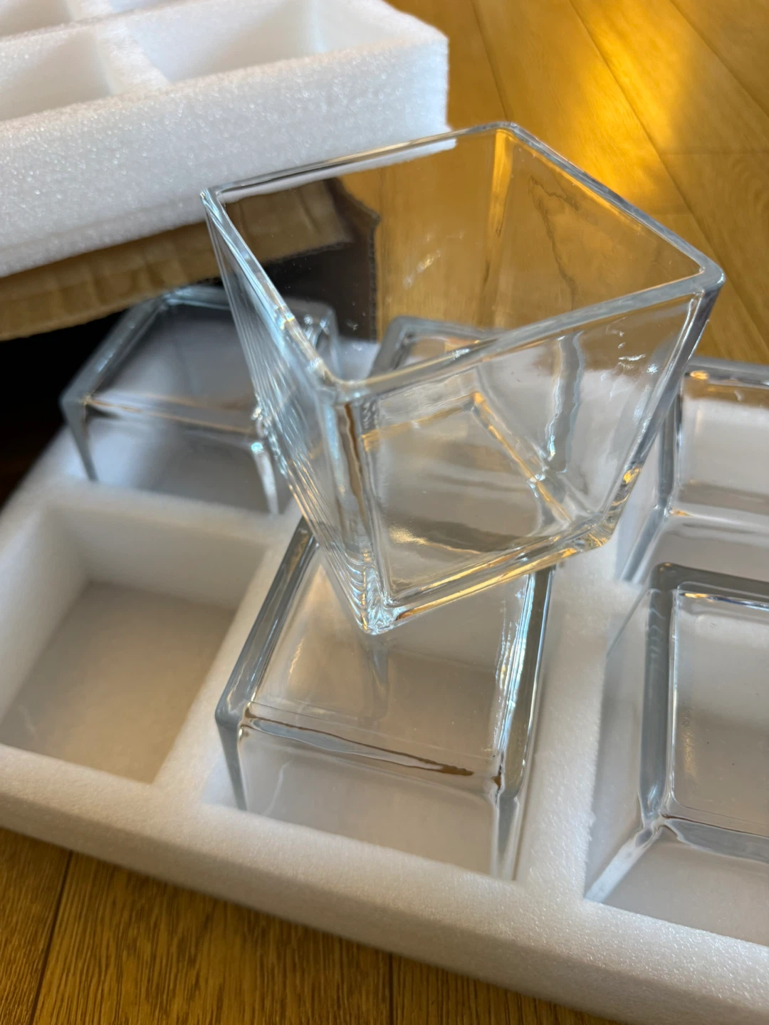 Set of 6 Clear Glass Square Vases