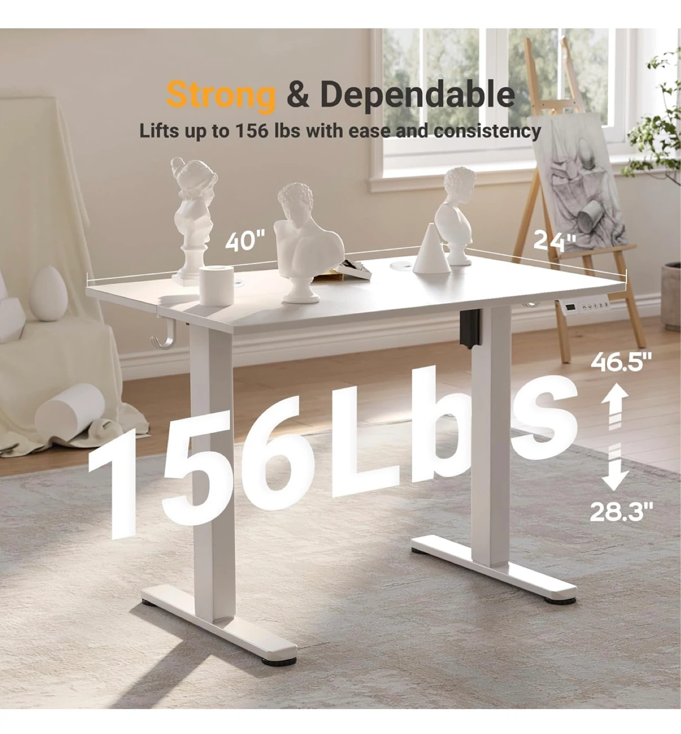 Adjustable Standing Desk - White, 40x24 Inches - photo 4