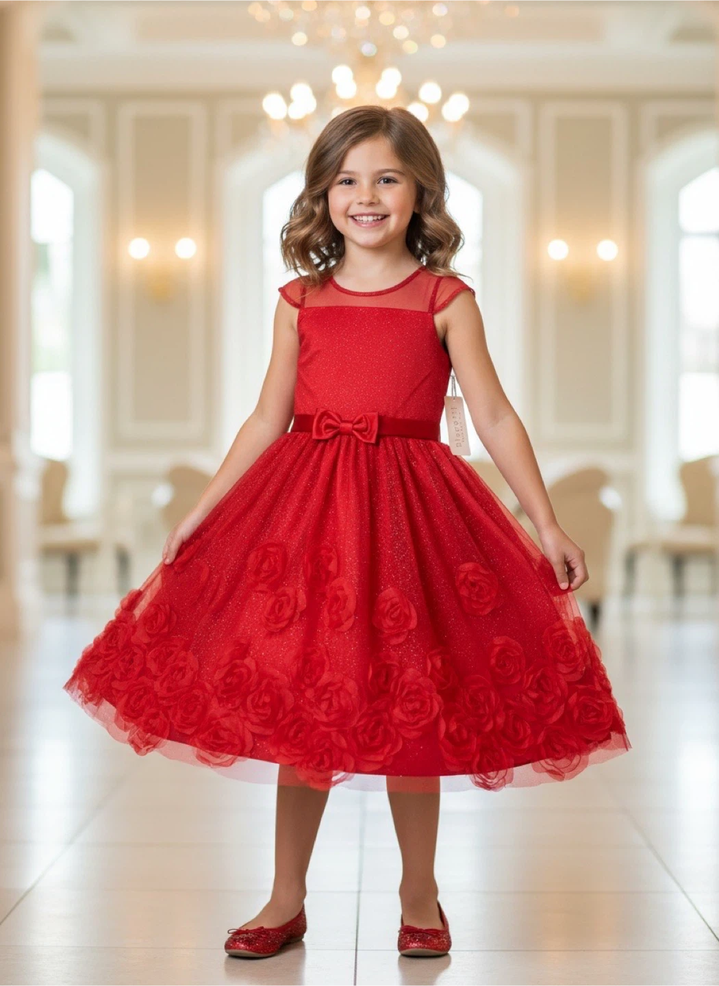 Biscotti Collection Red Sparkly Flower Dress Size 8