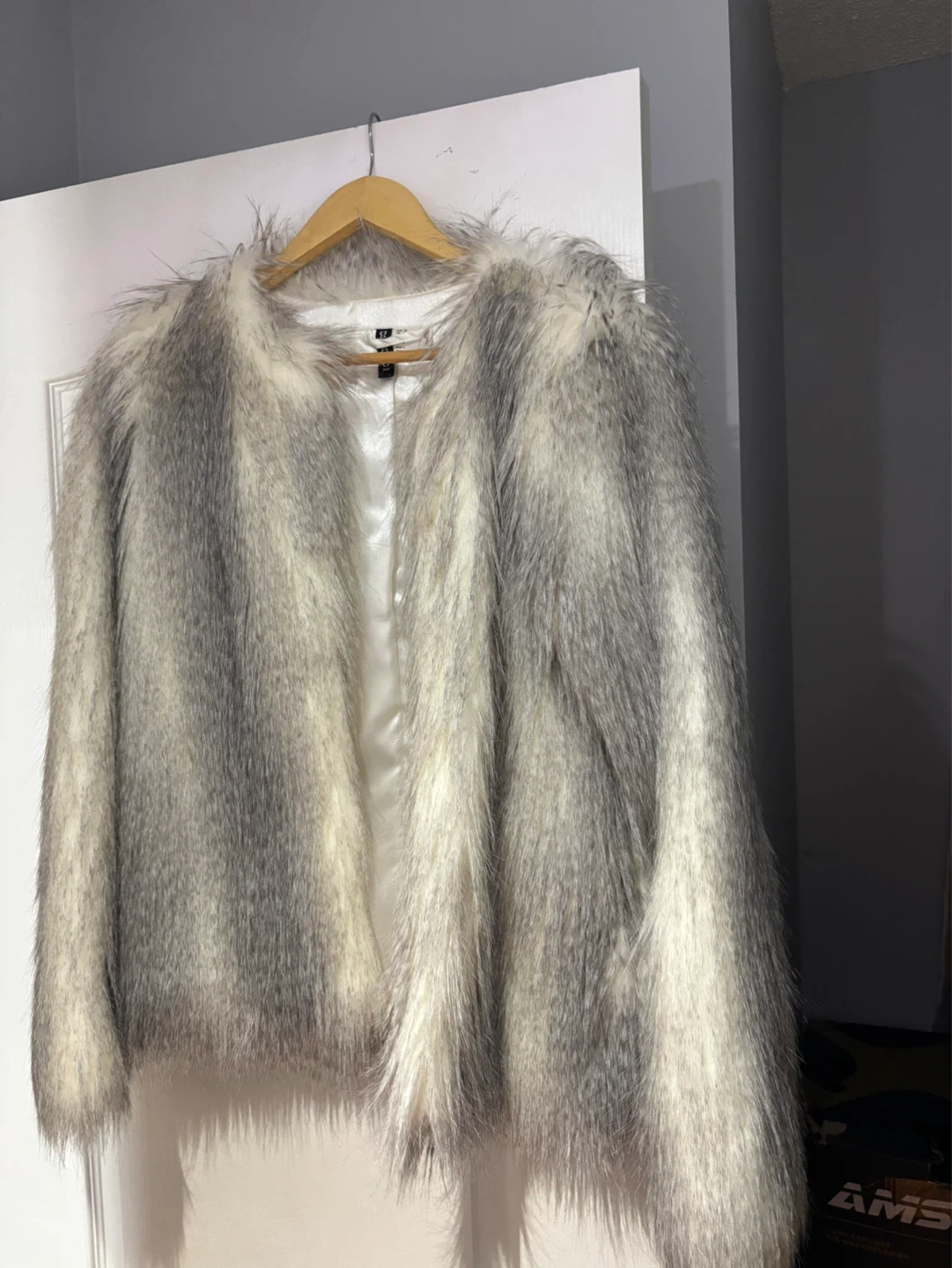 Faux Fur Jacket - Grey & White