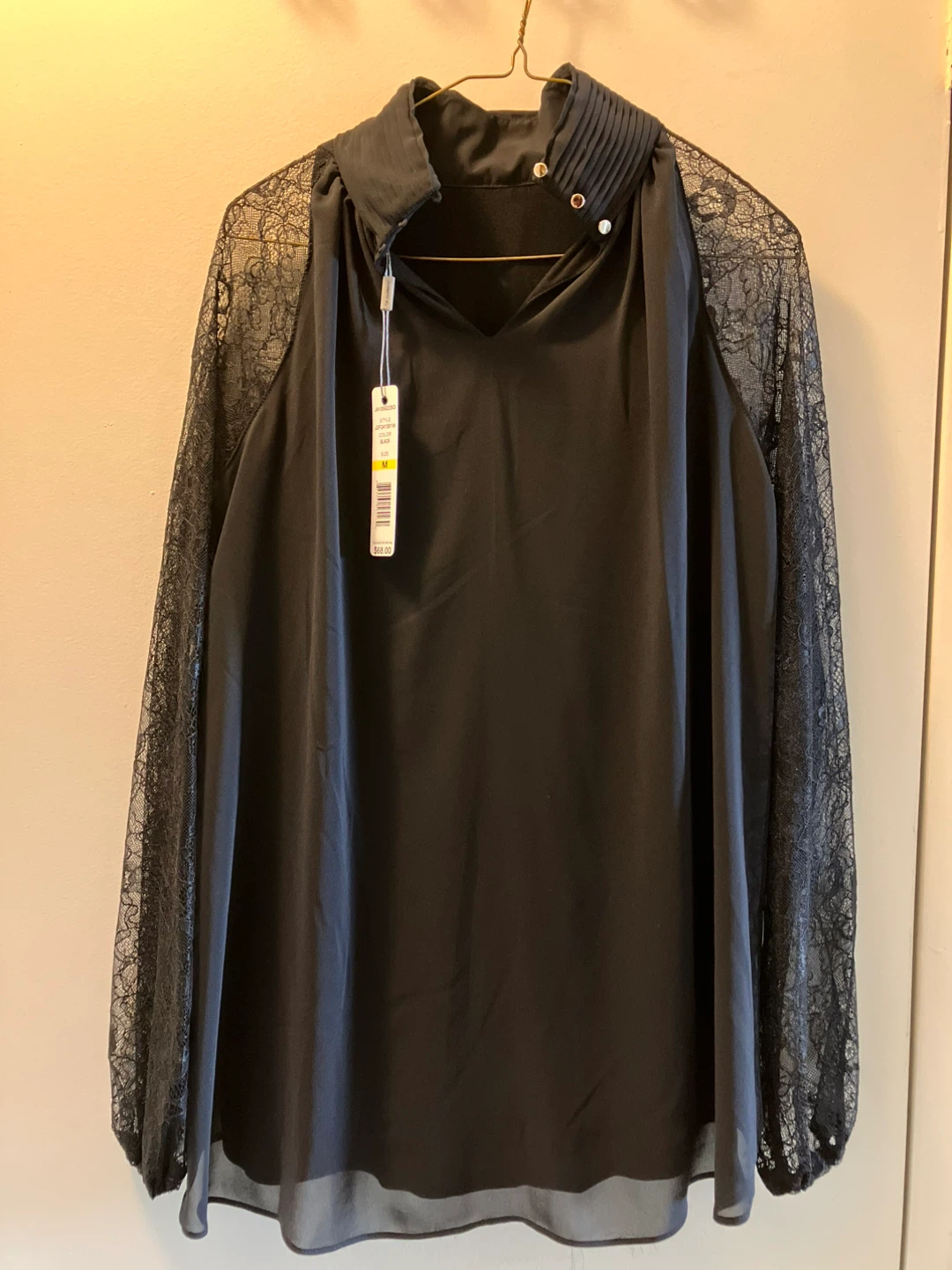 New-Joseph A. Black Lace Sleeve Blouse - Size M - photo 2