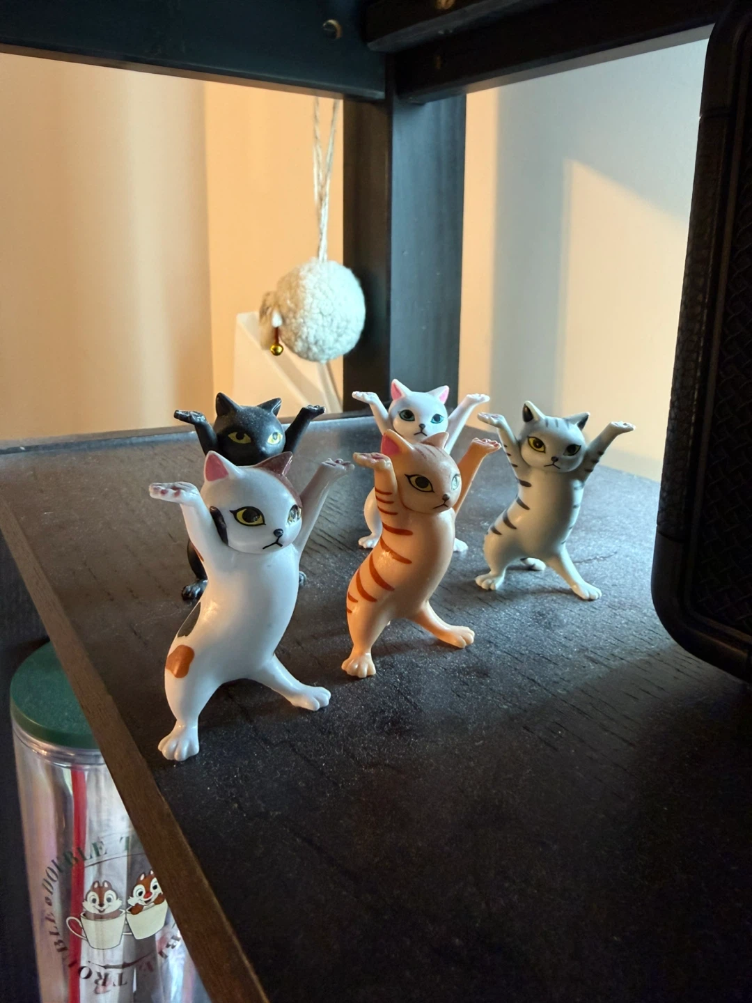 Set of 5 dancing cat figurines