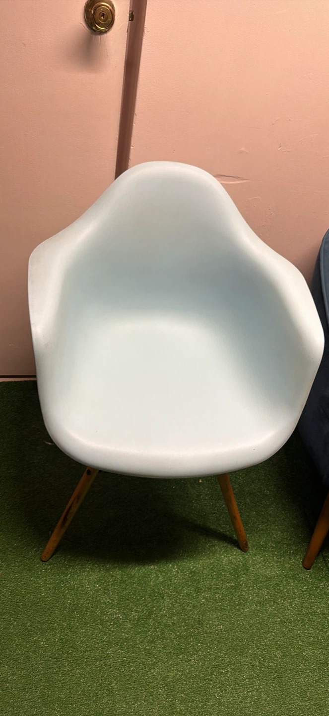 Light Blue Molded Armchair with Wood Legs