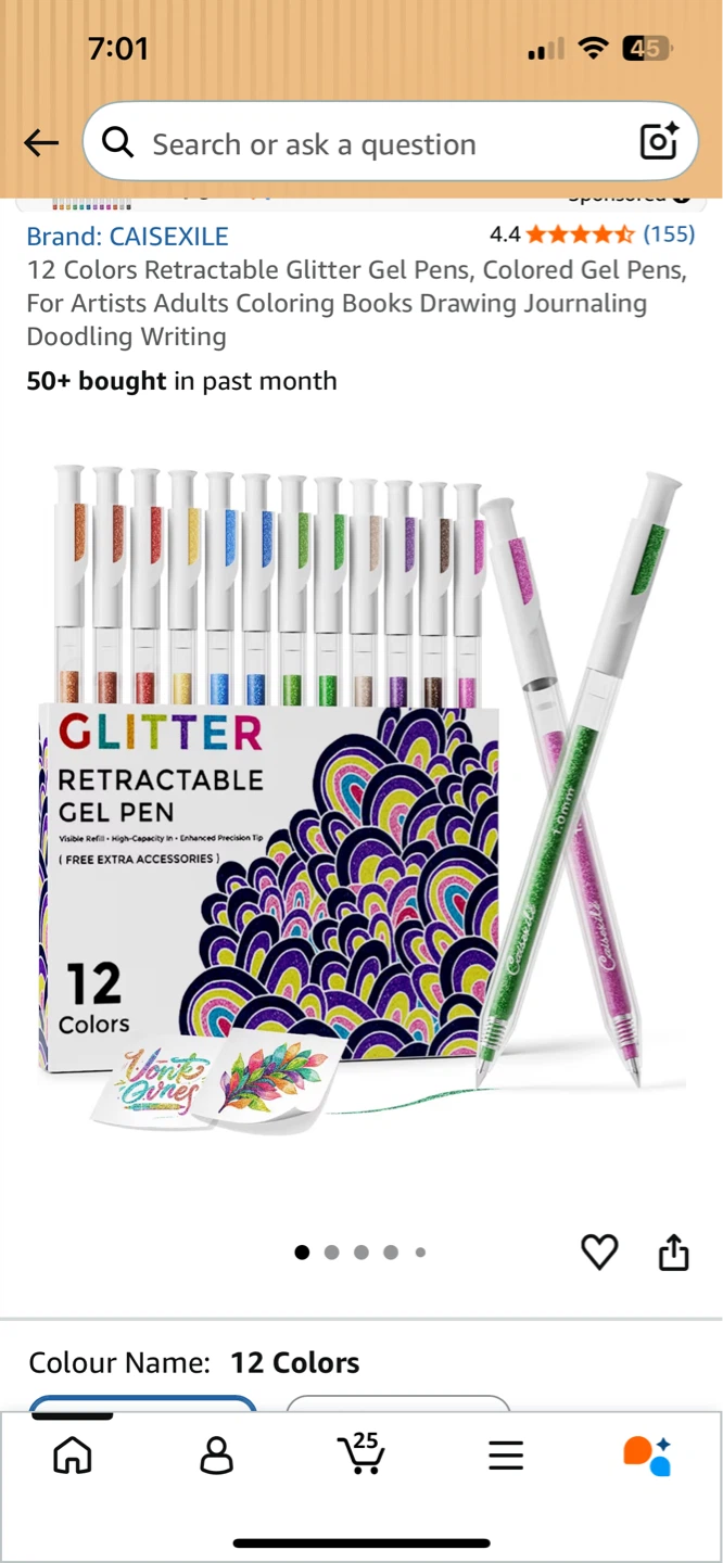 12 Colors CAISEXILE Retractable Glitter Gel Pens