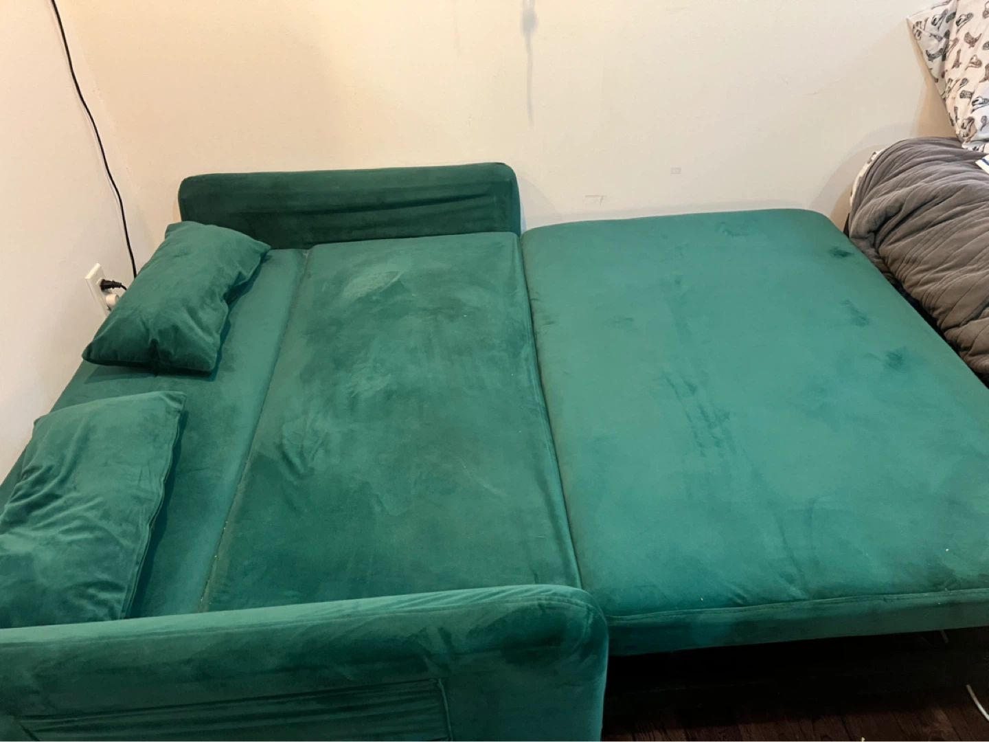 Green Velvet Sofa Bed with Storage - photo 5