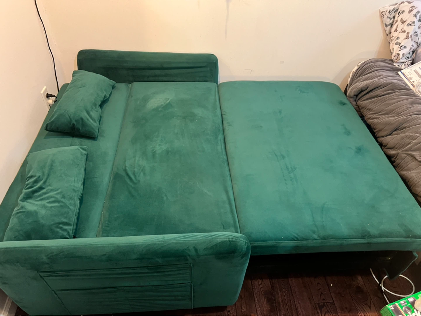 Green Velvet Sofa Bed with Storage - photo 4