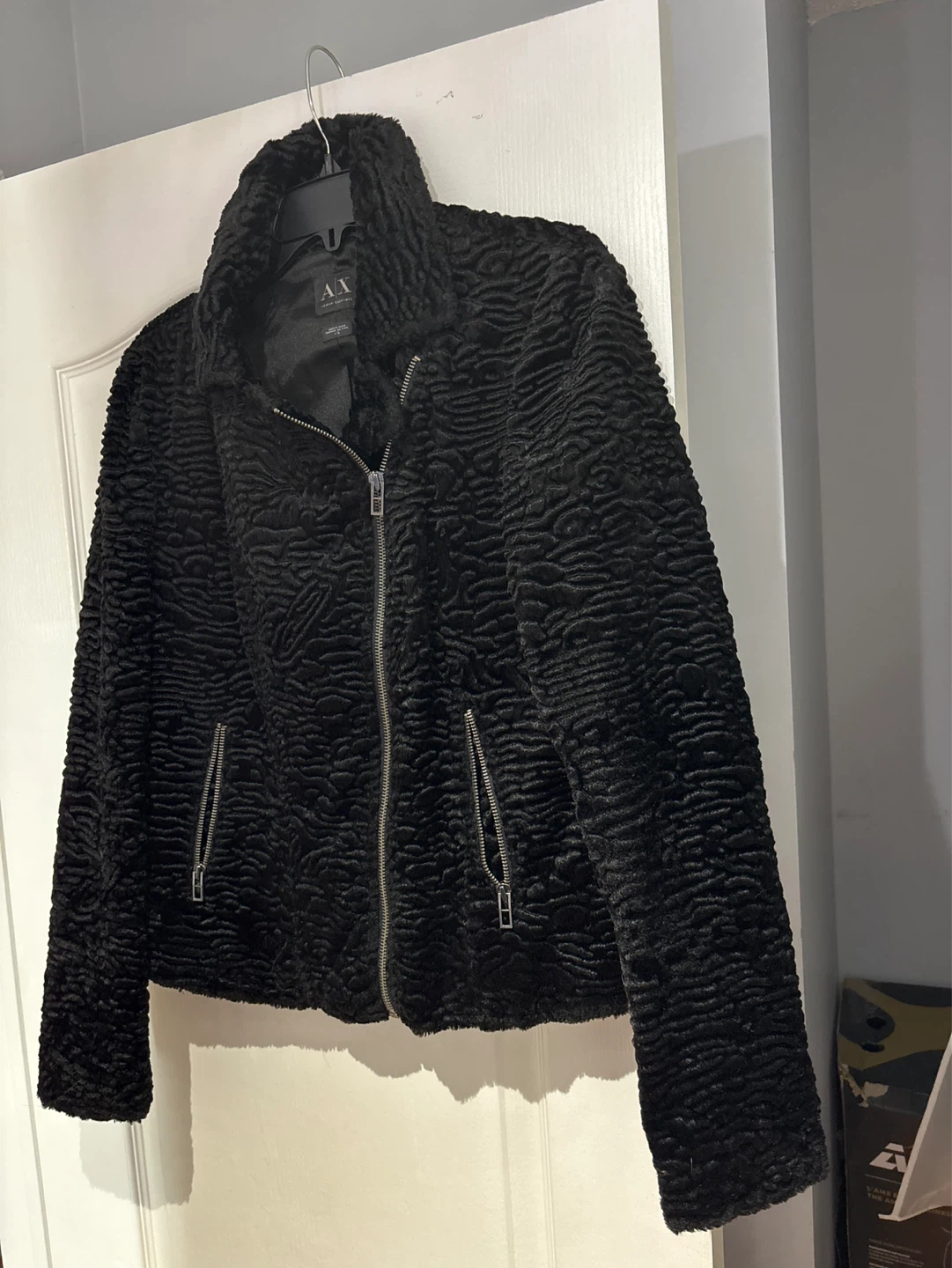 AX Armani Exchange Black Faux Fur Jacket