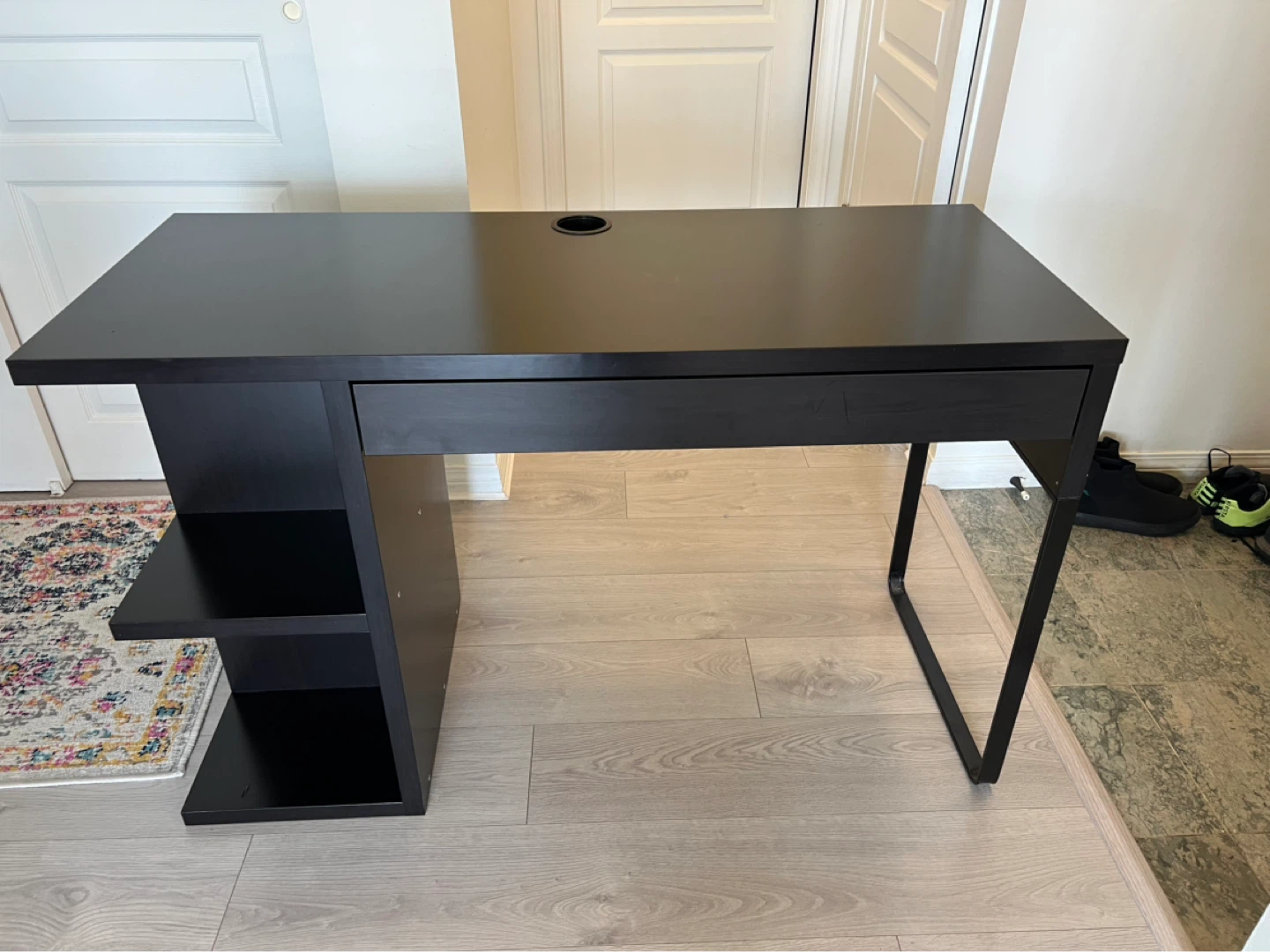 Black Desk with Drawer and Shelving