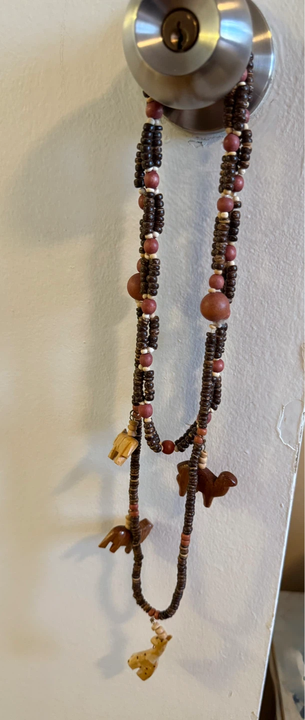 Handmade Wooden Bead Necklace with Animal Charms