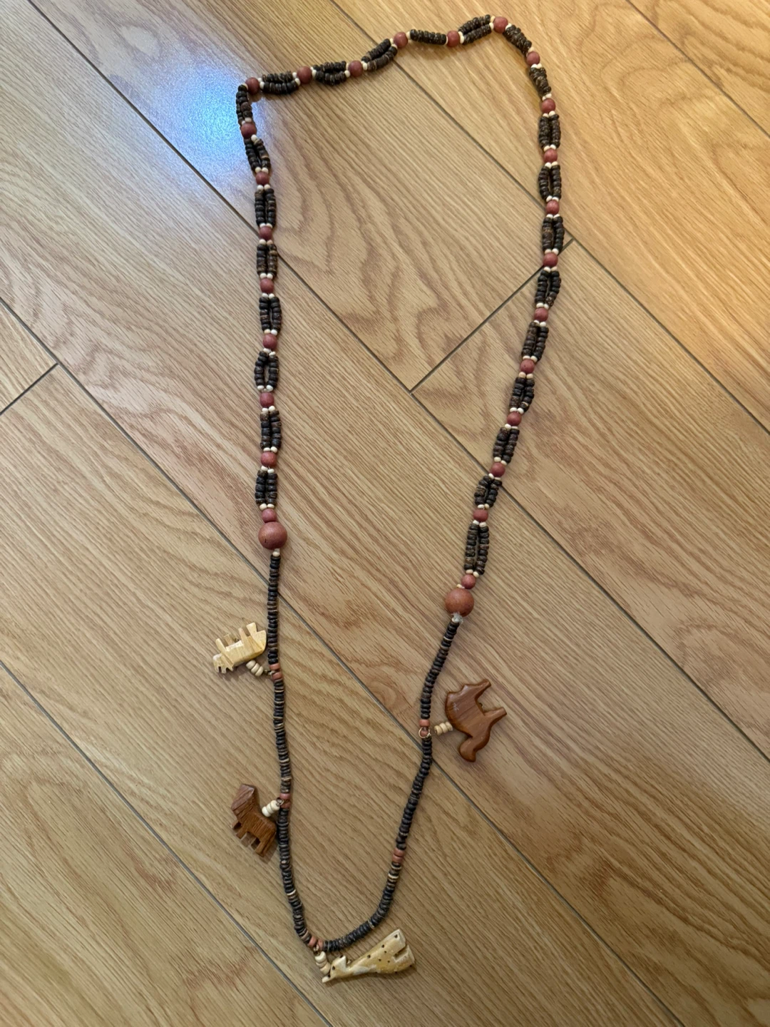 Handmade Wooden Bead Necklace with Animal Charms - photo 2