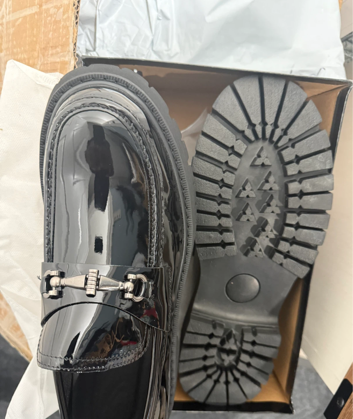 Black Patent Chunky Sole Loafers - photo 4