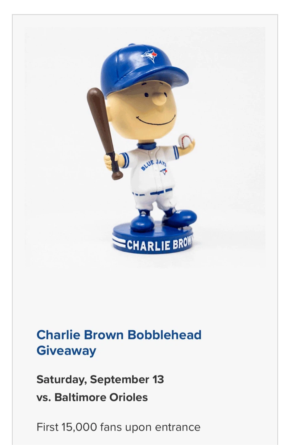Peanuts Blue Jays Charlie Brown Bobblehead - BNIB - photo 4