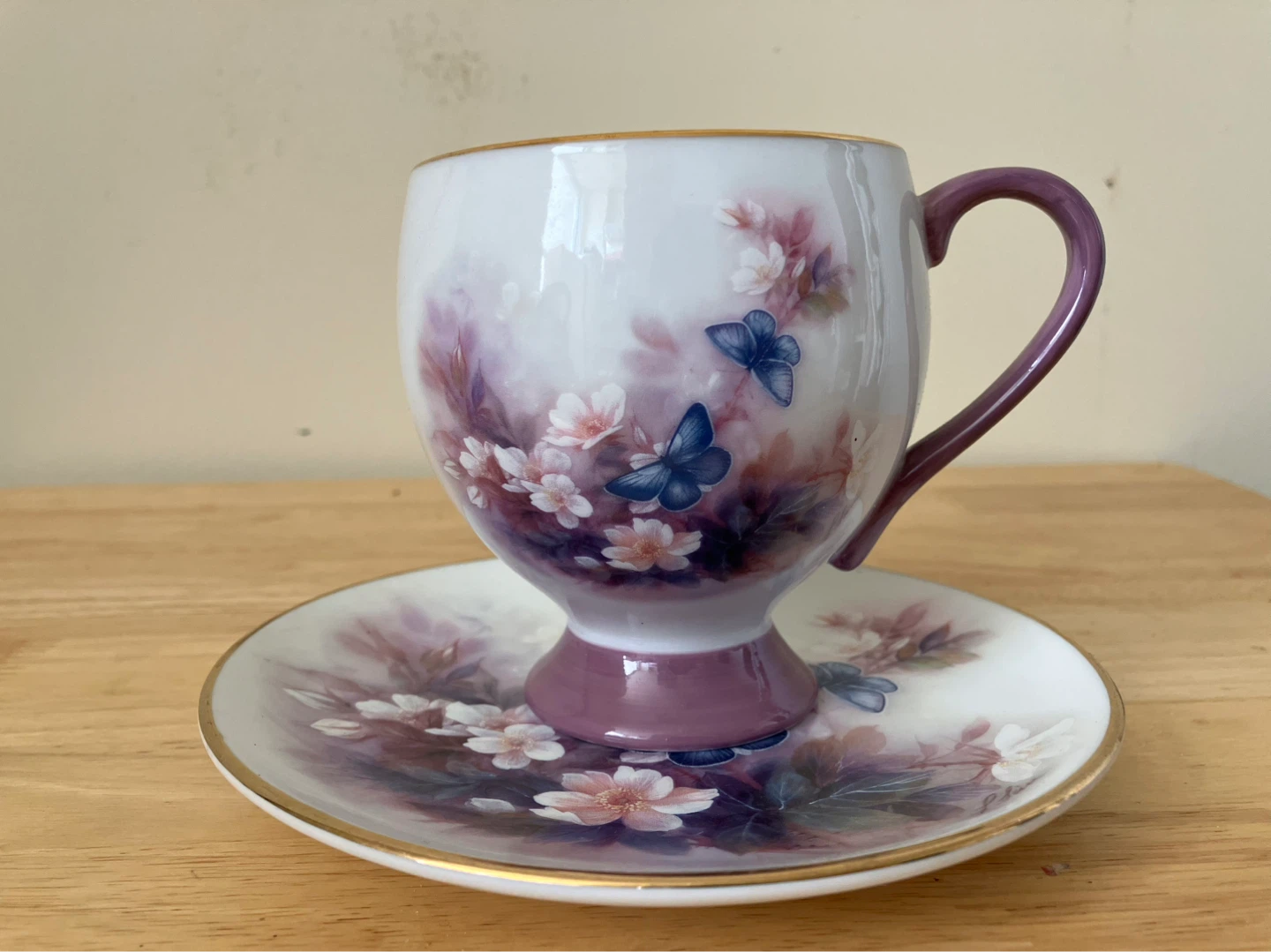 New-Lena L "Blossoms and Butterflies" Cup and Saucer