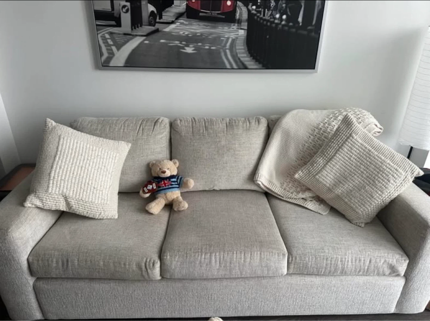 Comfortable Beige Fabric Sofa with Accent Pillows - photo 4
