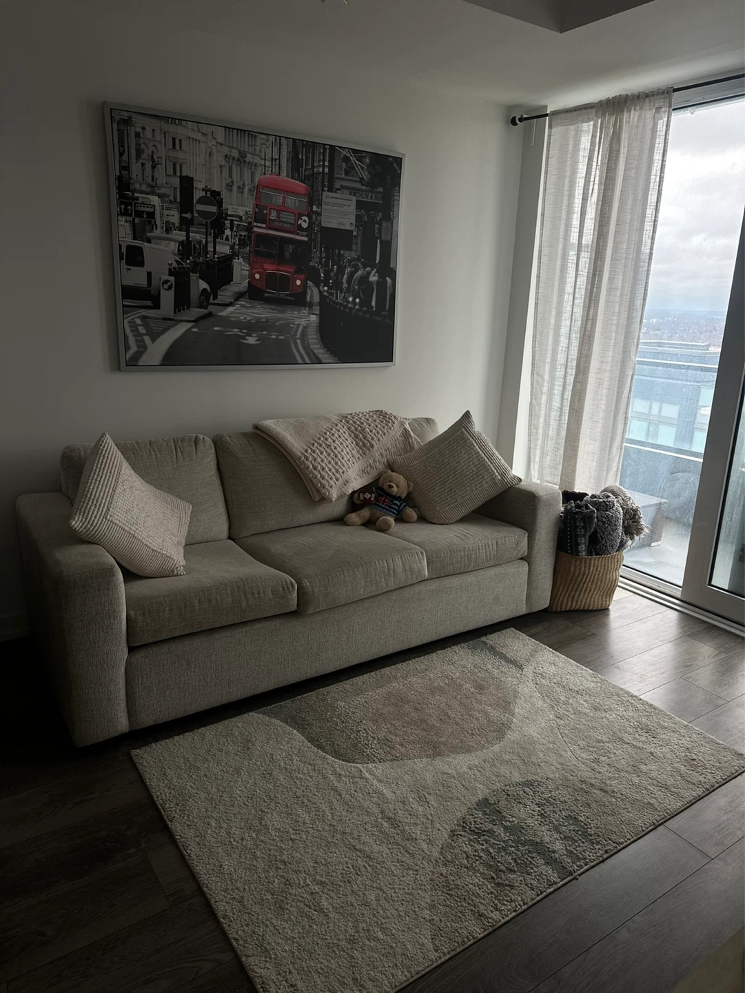 Comfortable Beige Fabric Sofa with Accent Pillows - photo 3