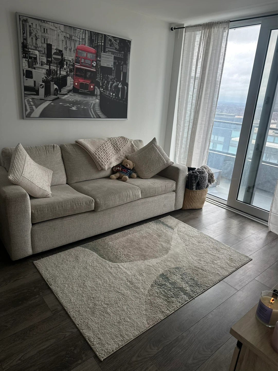 Comfortable Beige Fabric Sofa with Accent Pillows - photo 2