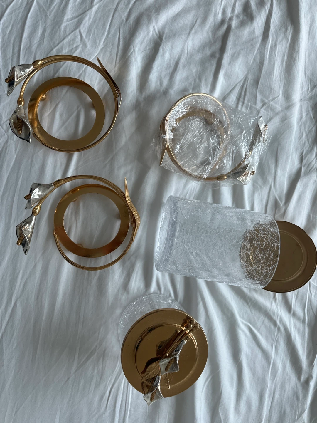 Gold and Silver Calla Lily Napkin Rings and Crackle Glass Jars - photo 5