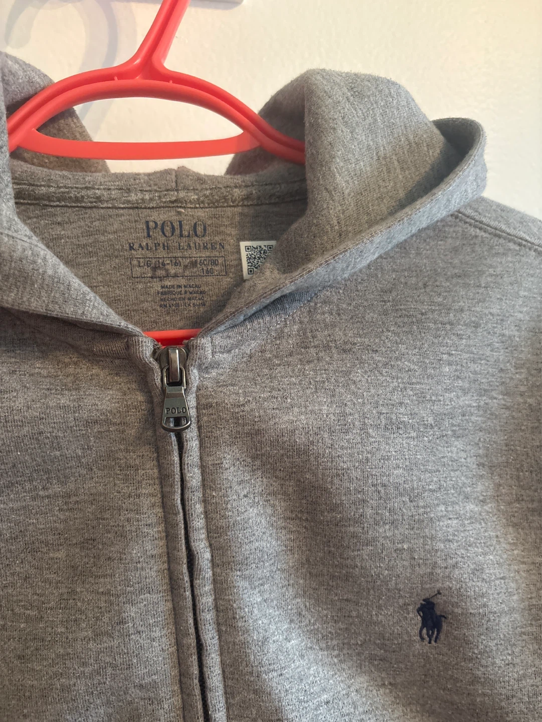 Polo Ralph Lauren Grey Zip-Up Hoodie - L (14-16) - photo 2