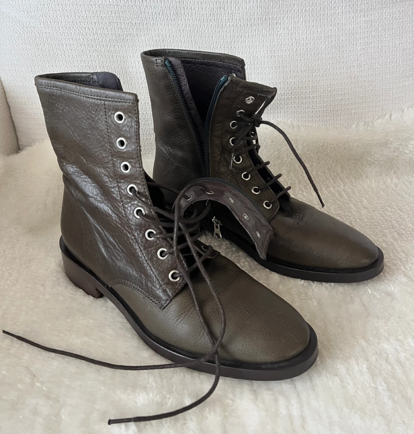 L’Intervalle Olive Green Leather Boots Women Size 9 - photo 4