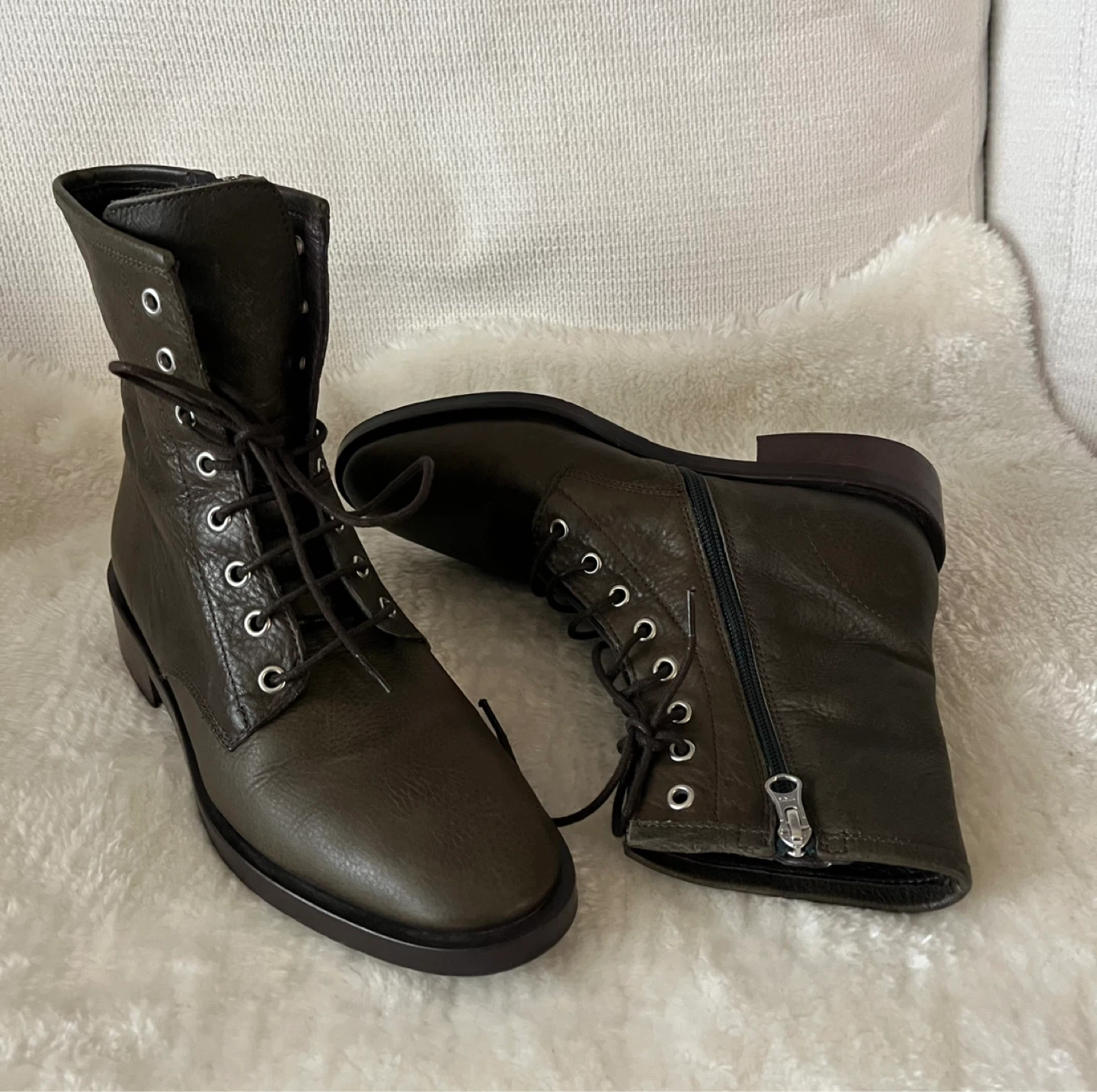 L’Intervalle Olive Green Leather Boots Women Size 9 - photo 2