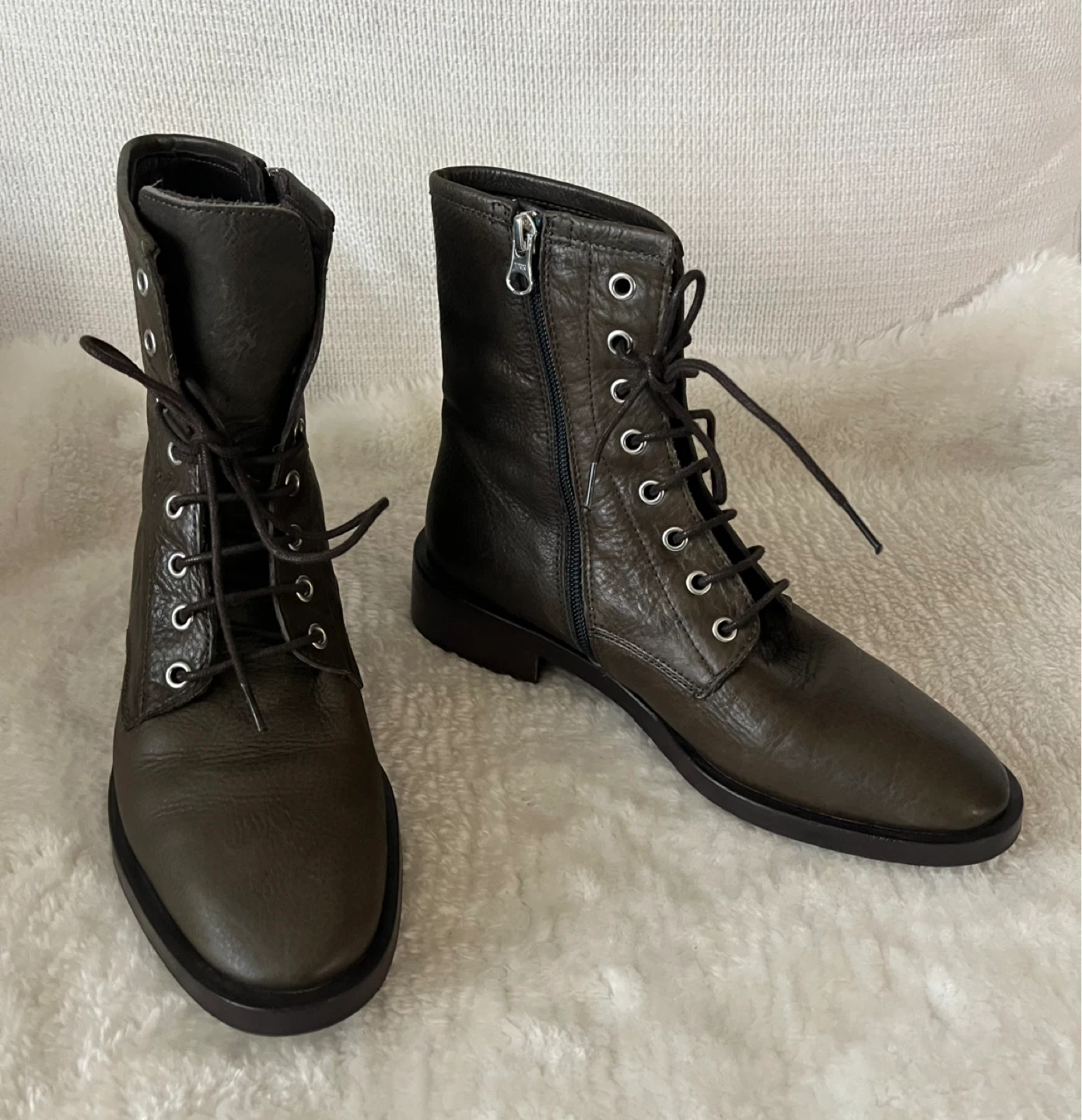 L’Intervalle Olive Green Leather Boots Women Size 9
