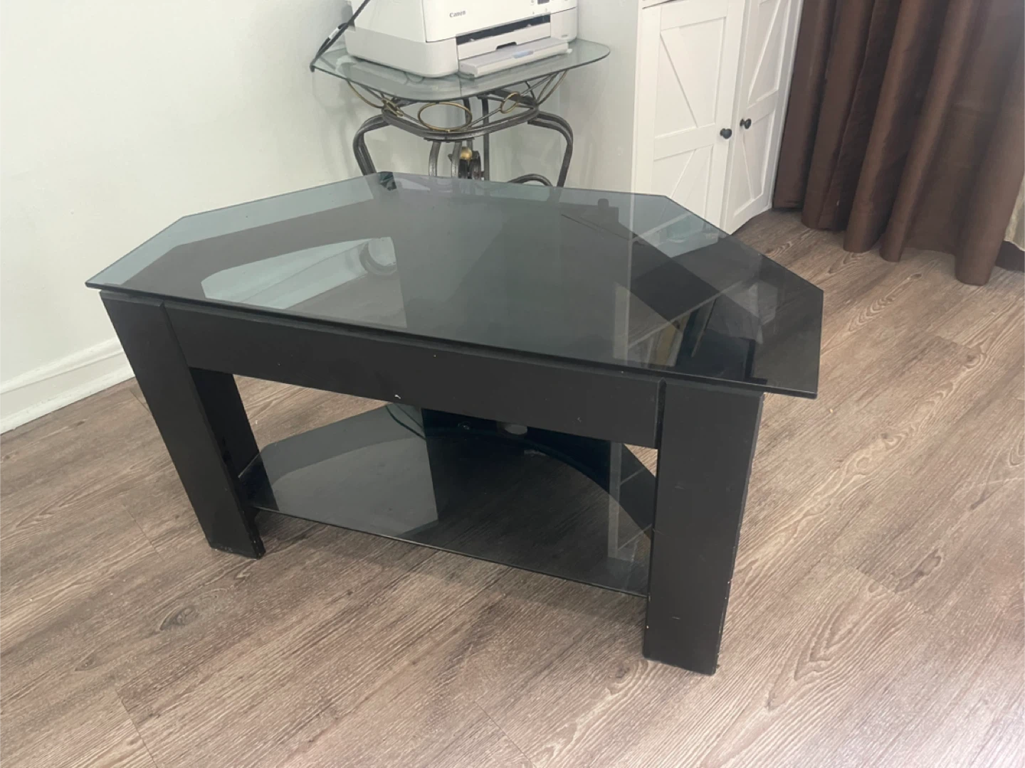 Black Glass Corner TV Stand