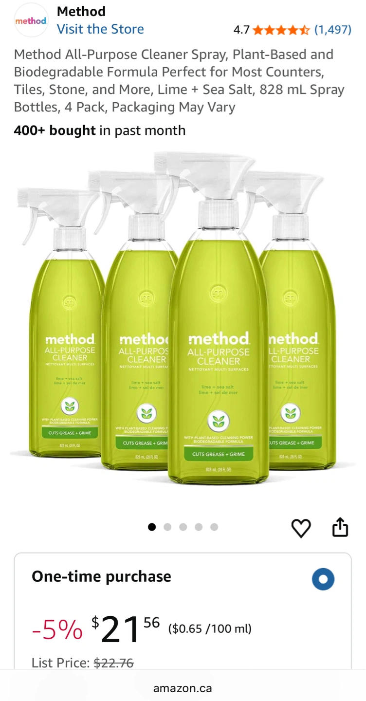 Method All-Purpose Cleaner, Lime + Sea Salt, 3 Pack