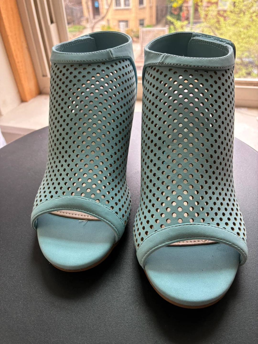 Blue Perforated Block Heel Booties - photo 2