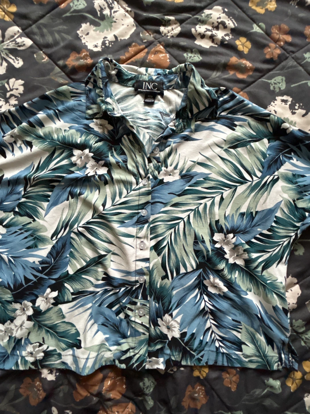 INC International Concepts Tropical Print Button-Up Shirt M - photo 2