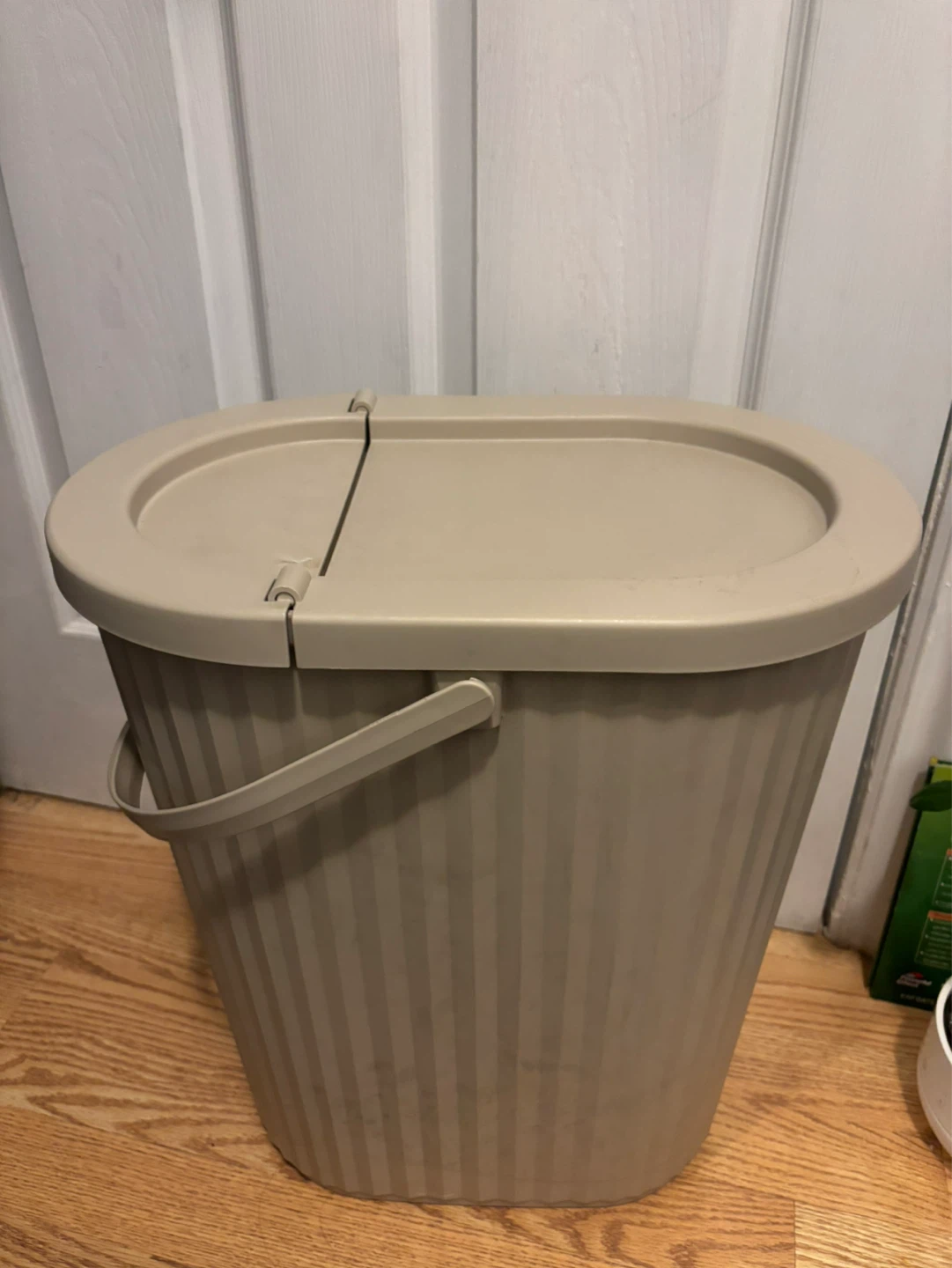 Beige Plastic Bin with Hinged Lid