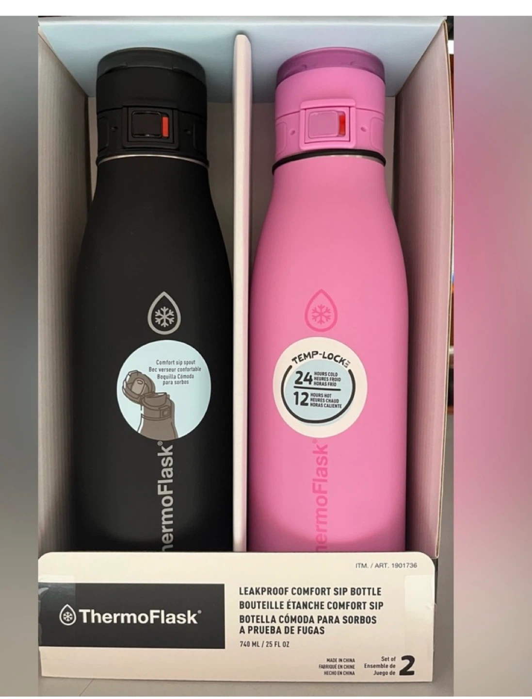 ThermoFlask Leakproof Comfort Sip Bottle Set - 2 x 740 ml