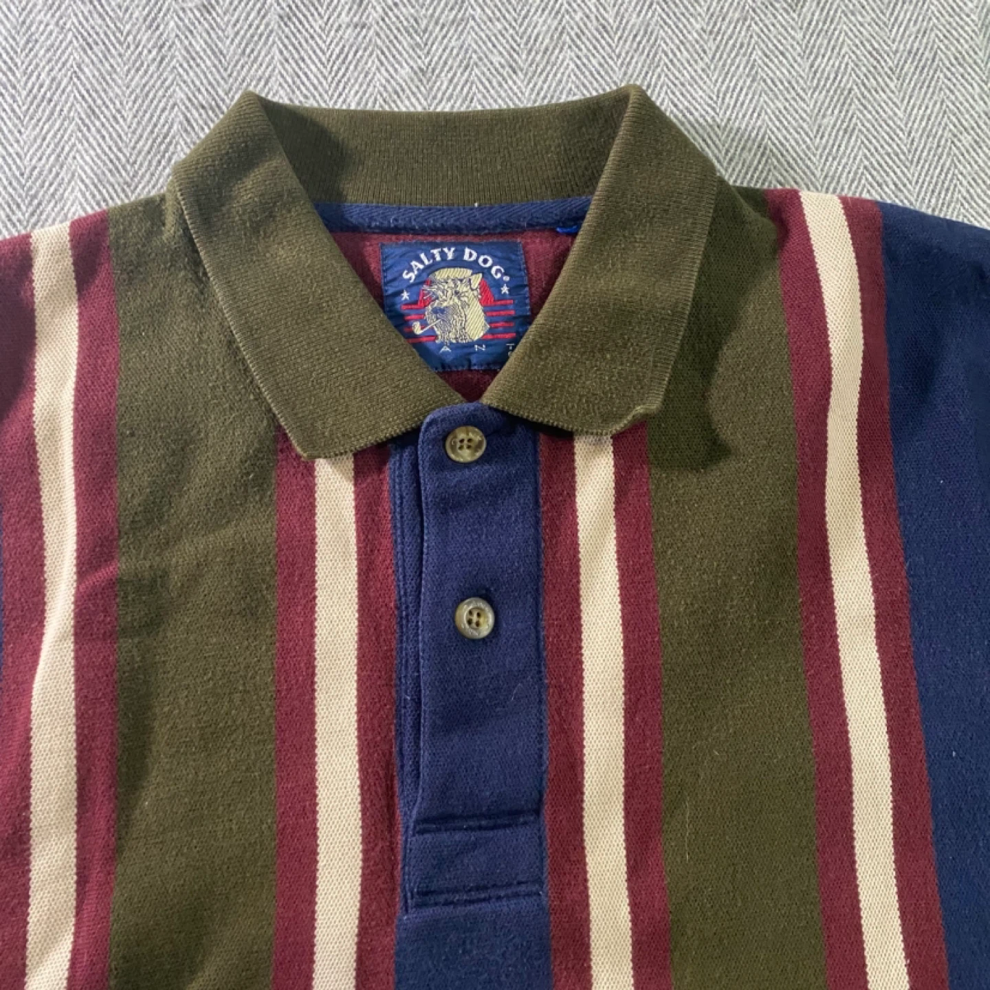 Vintage Salty Dog Long Sleeve Striped Polo Shirt L - photo 2