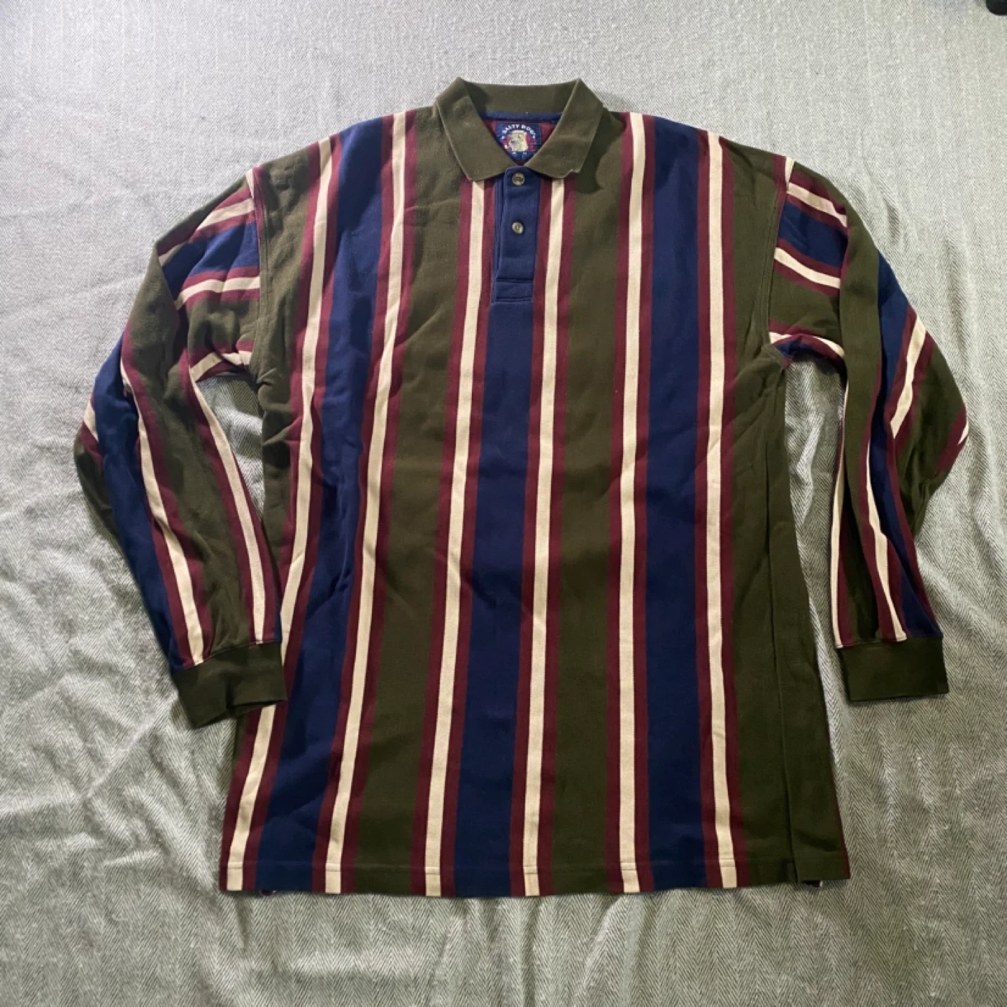 Vintage Salty Dog Long Sleeve Striped Polo Shirt L