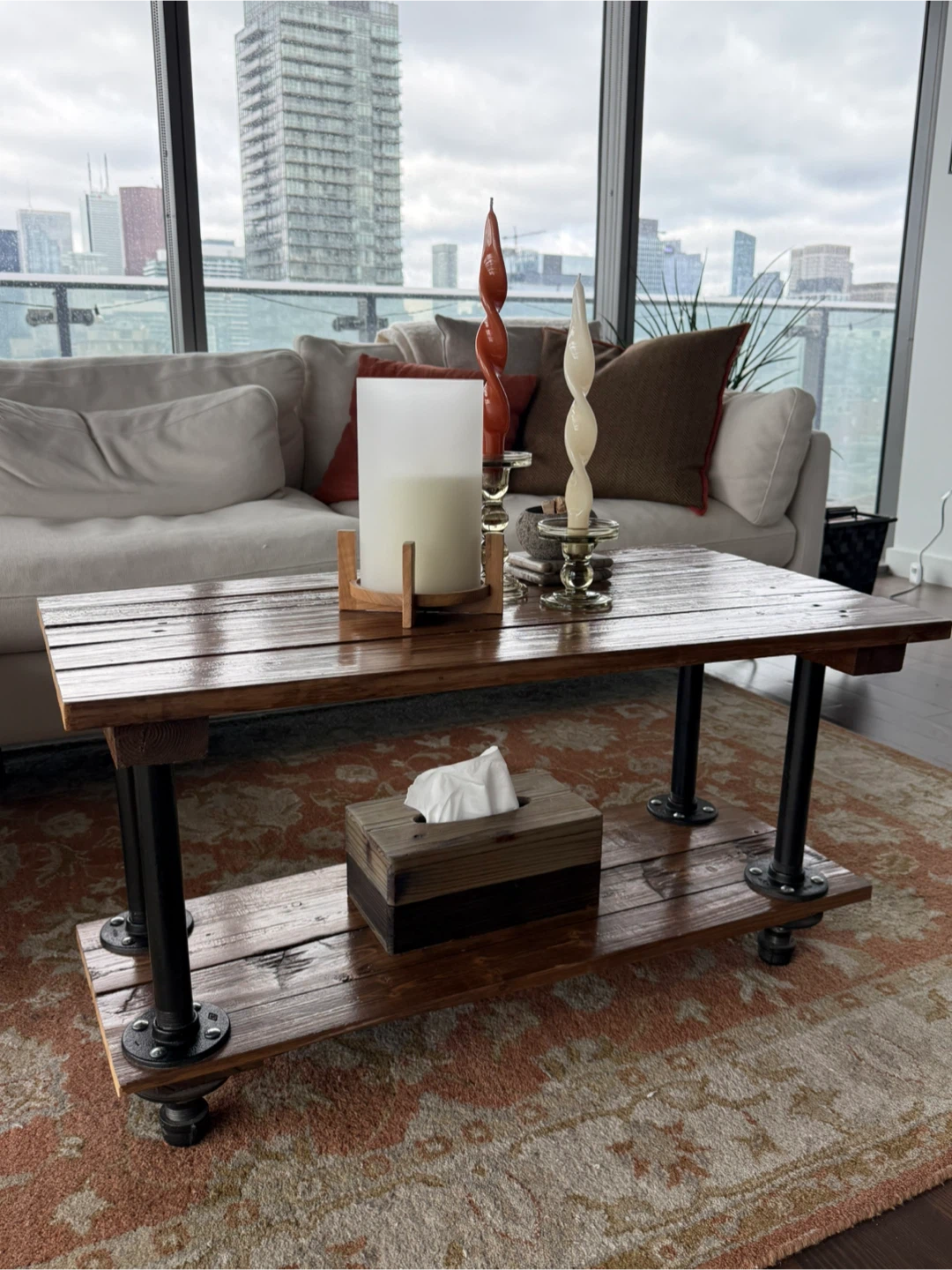 Rustic Wood and Pipe Coffee Table