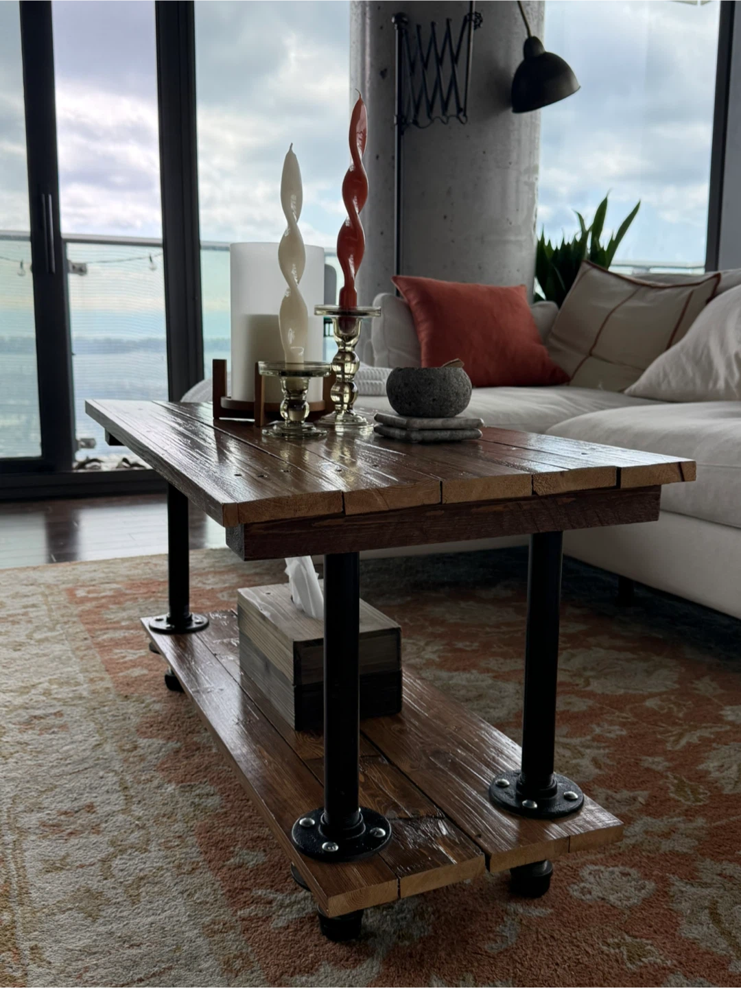 Rustic Wood and Pipe Coffee Table - photo 2