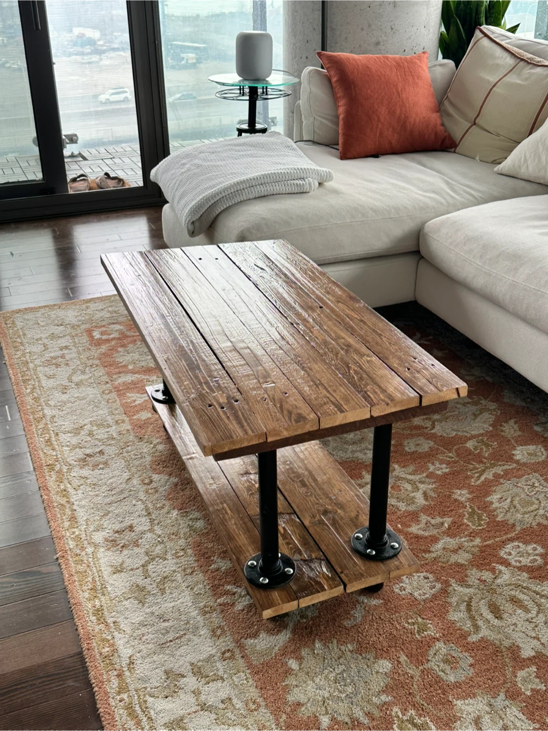 Rustic Wood and Pipe Coffee Table - photo 4