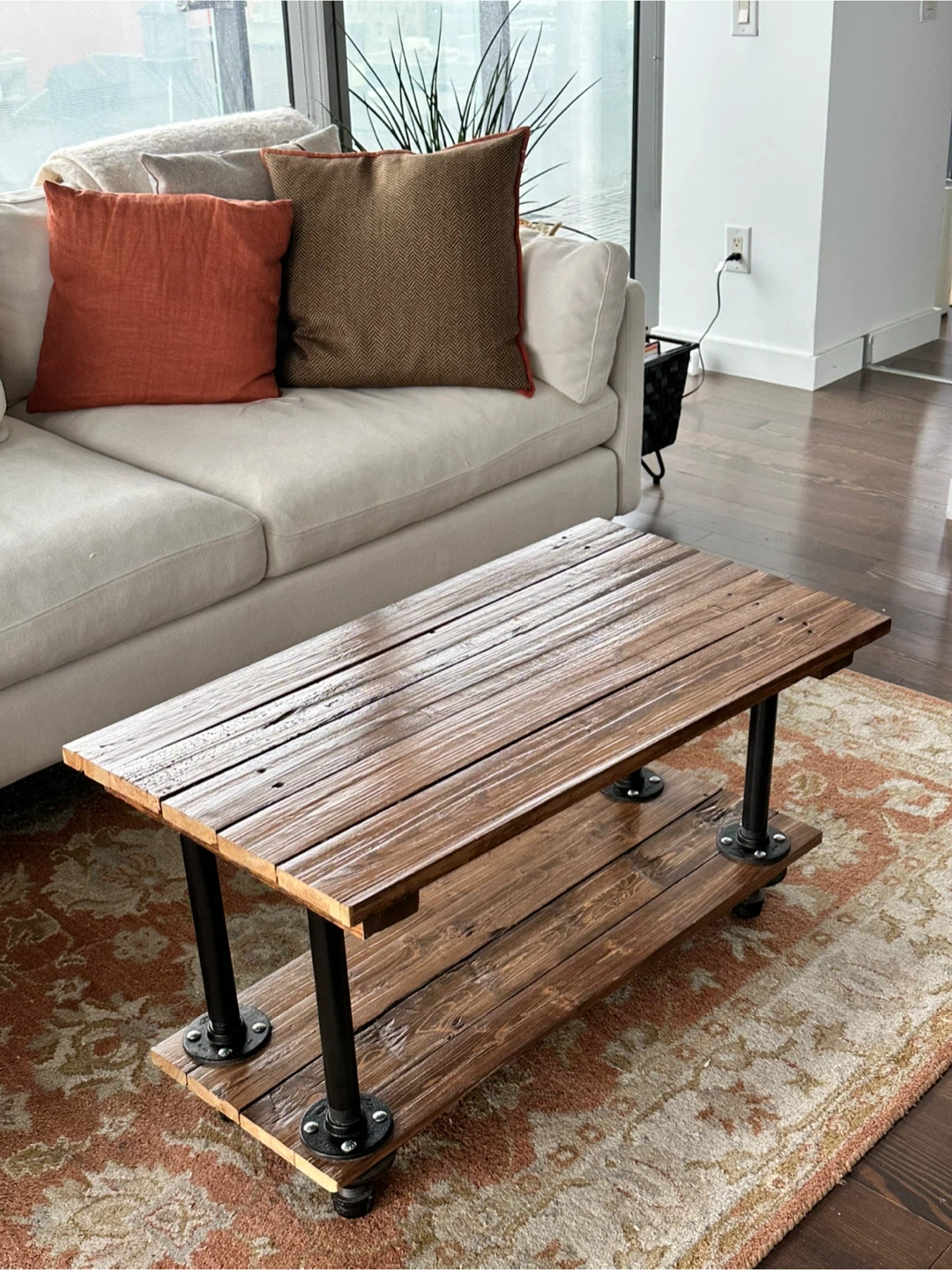 Rustic Wood and Pipe Coffee Table - photo 5