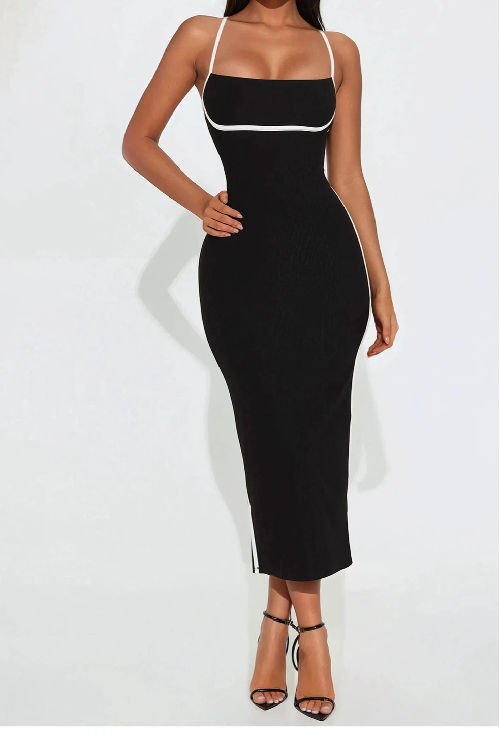 Black Bodycon Dress with White Trim