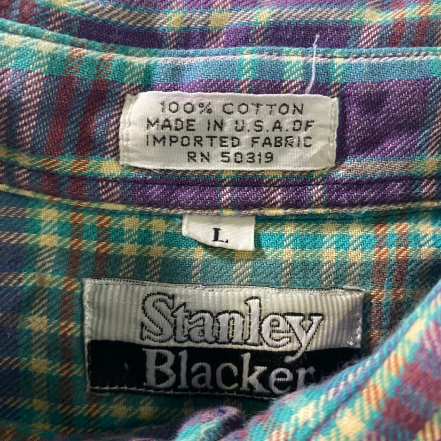 Vintage Stanley Blacker Plaid Flannel Button-Up Shirt - Size L - photo 3