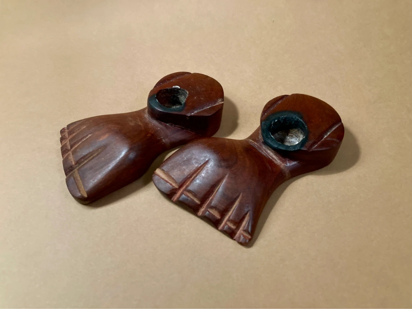 Vintage Wood Hand-Carved Feet Candleholders - photo 2