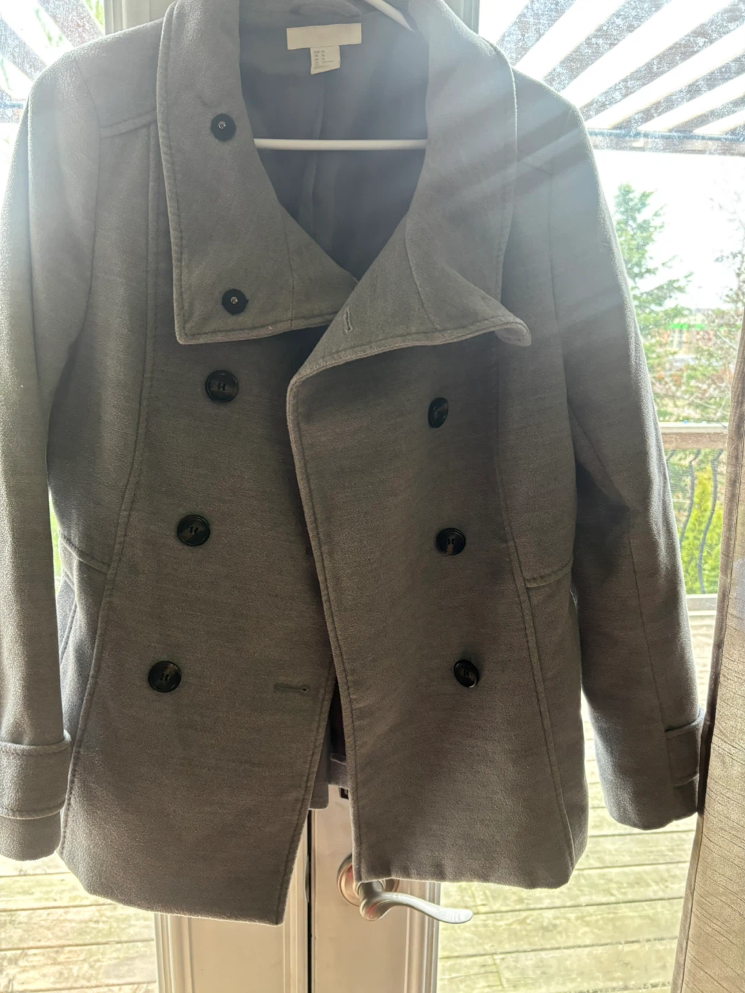 H&M Grey Double-Breasted Peacoat - Women's Size 14 - photo 2