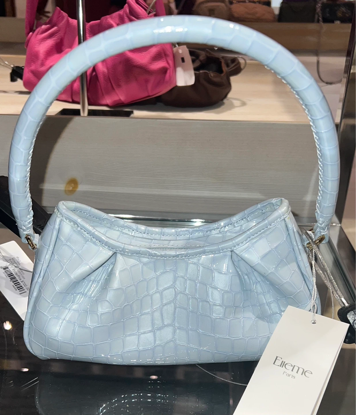 Elleme Paris Light Blue Croc Embossed Handbag