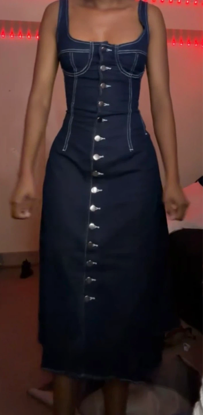 Denim Button-Front Midi Dress (lace up back)