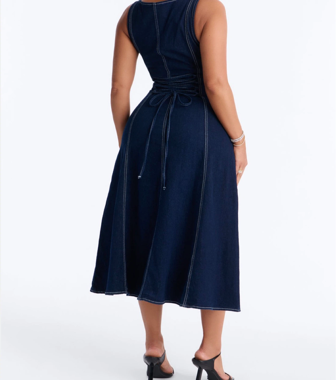 Denim Button-Front Midi Dress (lace up back) - photo 3