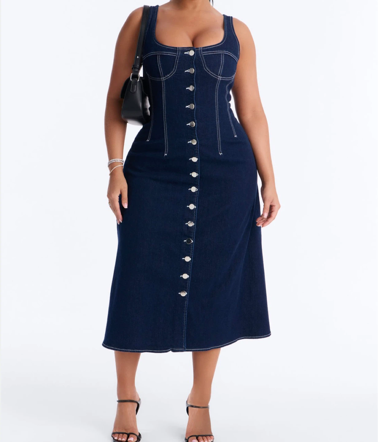 Denim Button-Front Midi Dress (lace up back) - photo 2