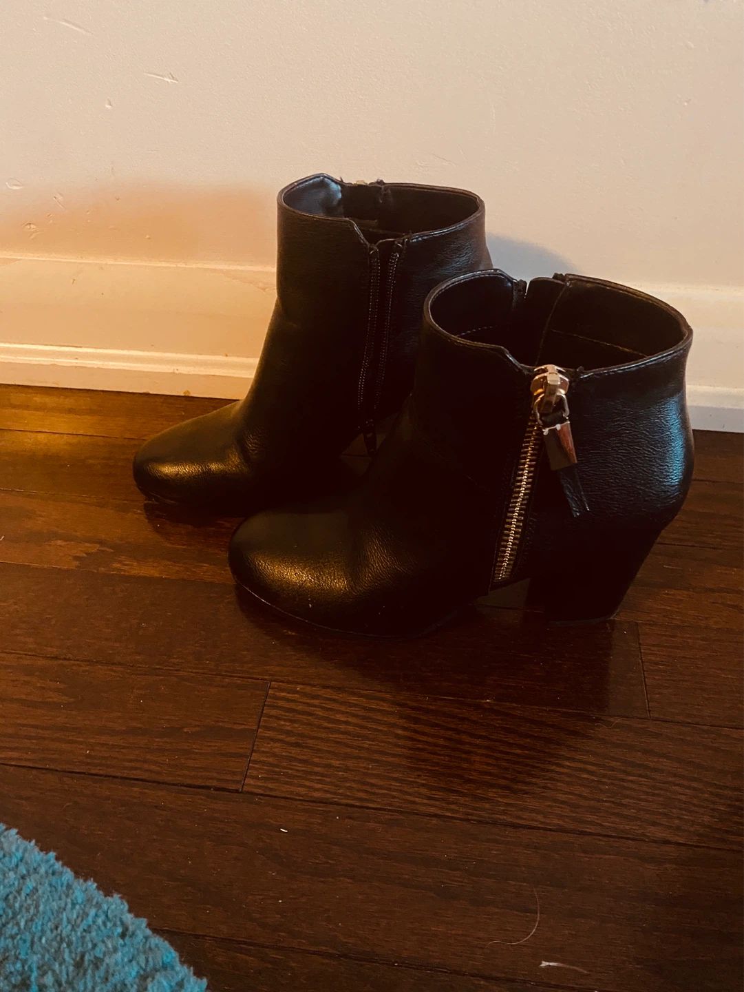Black Faux Leather Ankle Boots - Size 8 - photo 2