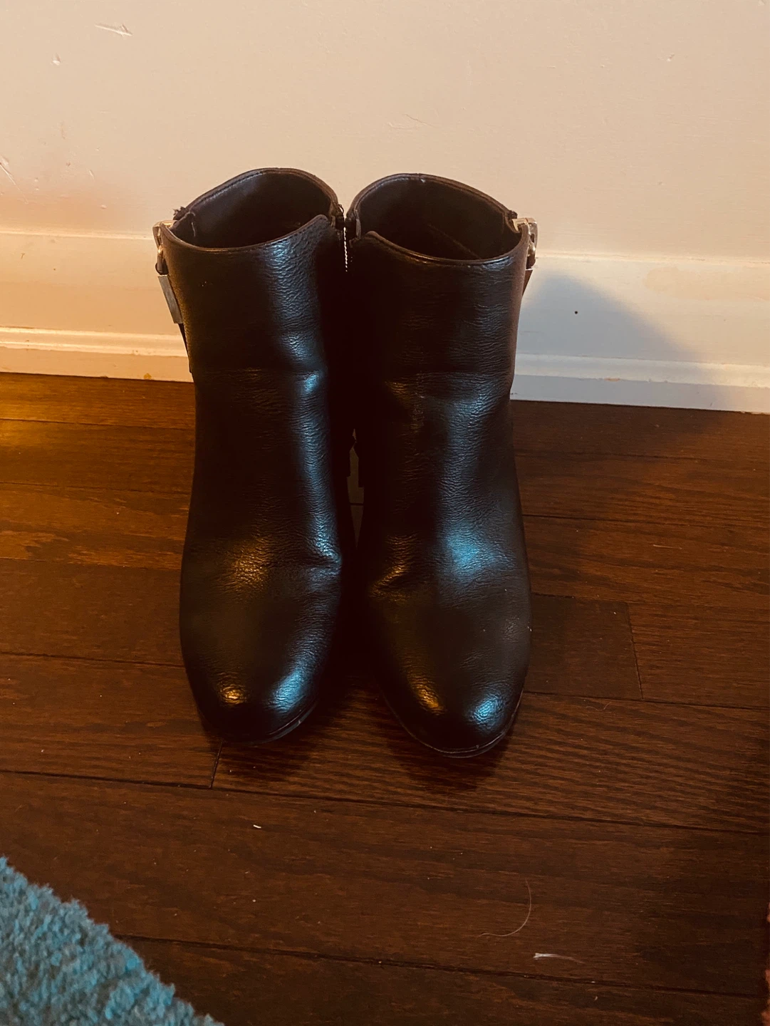 Black Faux Leather Ankle Boots - Size 8