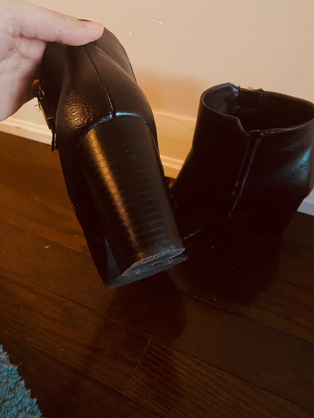 Black Faux Leather Ankle Boots - Size 8 - photo 3