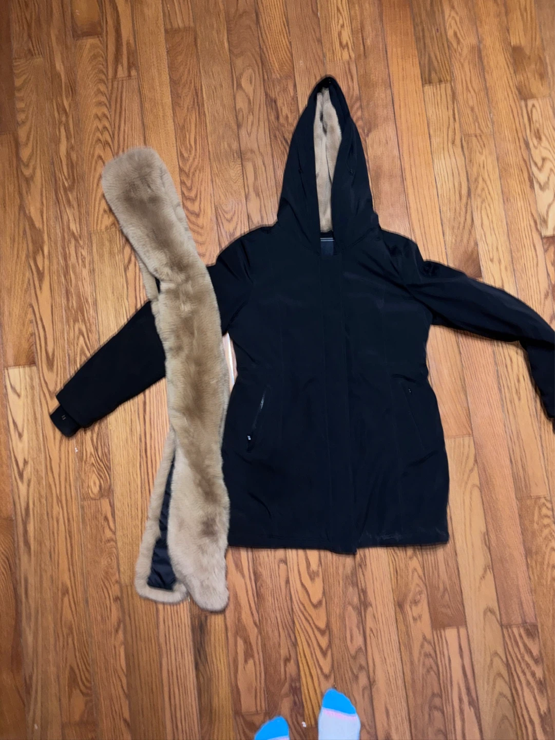 POINT ZERO Black Faux Fur Lined Hooded Jacket Size M